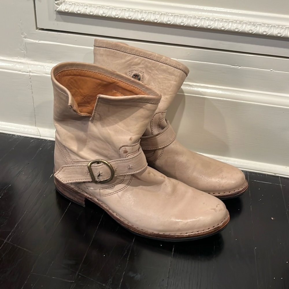 Florentini + Baker cream leather boots with buckle